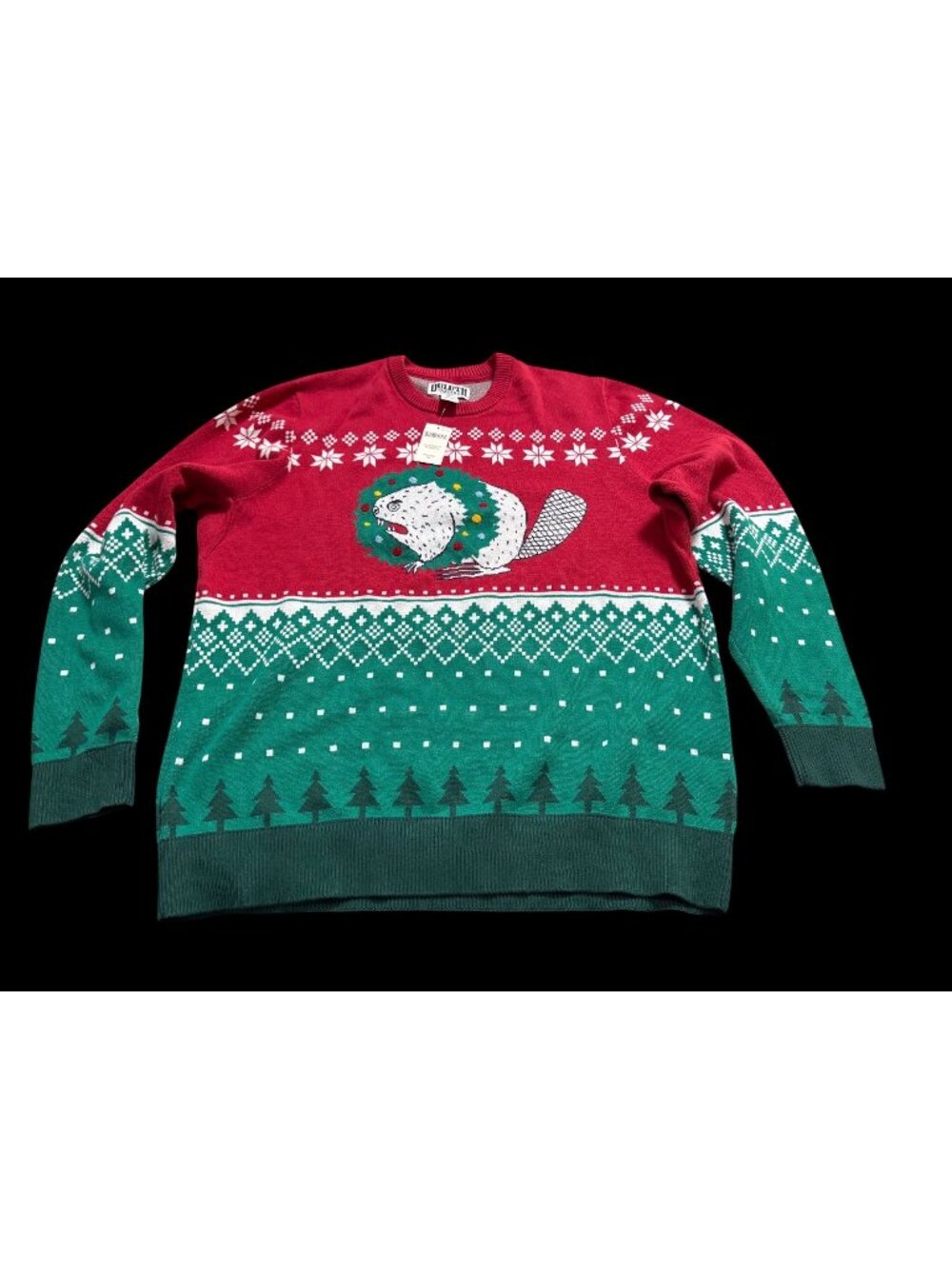 Mens Duluth Trading Co 2XL Fair Isle Ugly Christmas Crew Sweater Angry Beaver